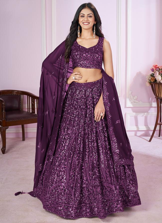 Soft Net Purple Wedding Wear Sequins Work Lehenga Choli